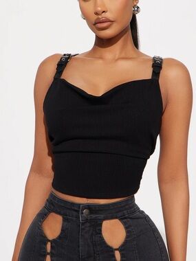 Fashion Nova Buckle Black Crop Top
